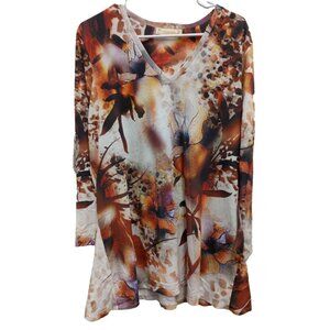 Impulse California Wearable Art Tunic Top Womens Large Floral Embellished Casual